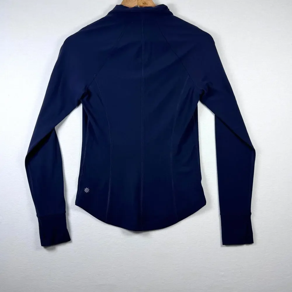 Athleta XS Navy Performance Full Zip Jacket Thumbholes Activewear - Picture 4 of 7
